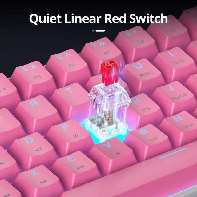 Alt view image 4 of 6 - 65% Percent Gaming Keyboard Mechanical with Linear Red Switch, 68-Keys Pink Mini Gaming Keyboard 60 Percent LED Light Backlit PBT Keycaps for Laptop Desktop PC Gamers (68 Miami)