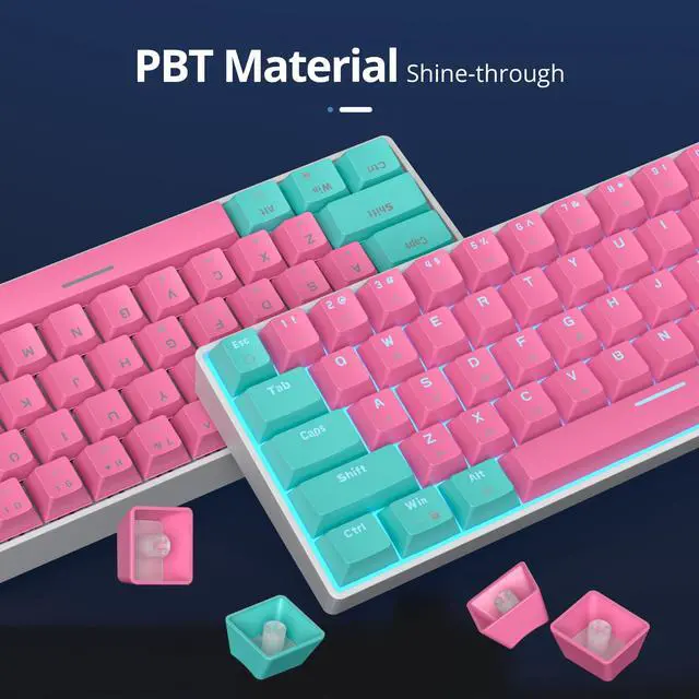 Alt view image 2 of 6 - 65% Percent Gaming Keyboard Mechanical with Linear Red Switch, 68-Keys Pink Mini Gaming Keyboard 60 Percent LED Light Backlit PBT Keycaps for Laptop Desktop PC Gamers (68 Miami)