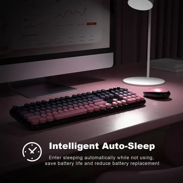 Alt view image 4 of 7 - Wireless Keyboard Mouse Combo, Typewriter Full Size Keyboard with Number Pad and 2 in 1 USB Connected Mouse for PC Computer Laptop Desktop Windows 7 8 10 11 (Berry Pink)