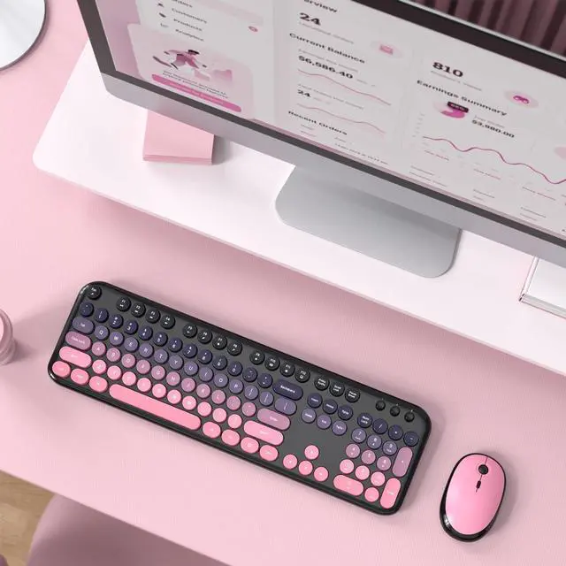 Alt view image 6 of 7 - Wireless Keyboard Mouse Combo, Typewriter Full Size Keyboard with Number Pad and 2 in 1 USB Connected Mouse for PC Computer Laptop Desktop Windows 7 8 10 11 (Berry Pink)