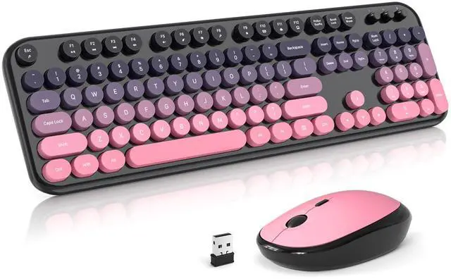 Main image of Wireless Keyboard Mouse Combo, Typewriter Full Size Keyboard with Number Pad and 2 in 1 USB Connected Mouse for PC Computer Laptop Desktop Windows 7 8 10 11 (Berry Pink)