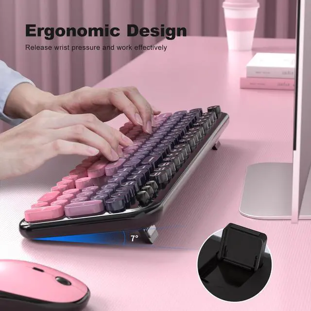 Alt view image 3 of 7 - Wireless Keyboard Mouse Combo, Typewriter Full Size Keyboard with Number Pad and 2 in 1 USB Connected Mouse for PC Computer Laptop Desktop Windows 7 8 10 11 (Berry Pink)