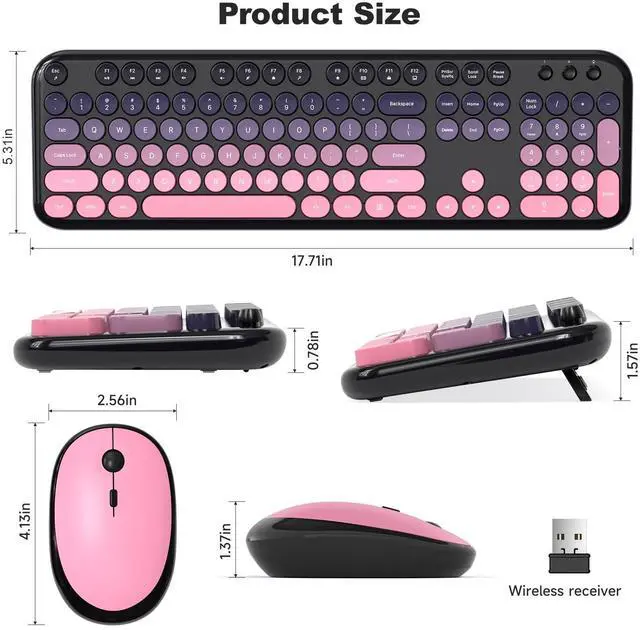 Alt view image 7 of 7 - Wireless Keyboard Mouse Combo, Typewriter Full Size Keyboard with Number Pad and 2 in 1 USB Connected Mouse for PC Computer Laptop Desktop Windows 7 8 10 11 (Berry Pink)