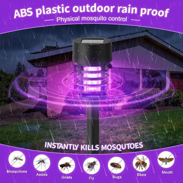 Alt view image 3 of 6 - 4 Pcs Solar Bug Zapper Outdoor Mosquito Killer Lamp with LED Lights Waterproof Grid Cylinder Mosquito Repellent Killer Zapper with High Voltage Electric for Garden Patio Yard (Stylish,Black)