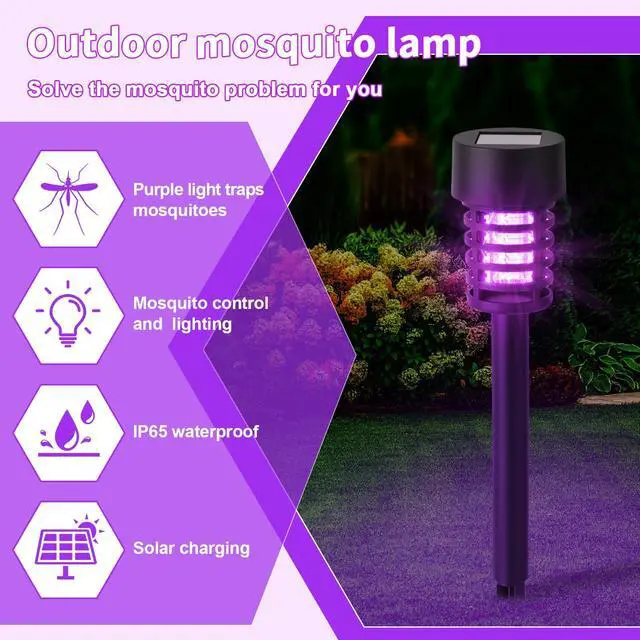 Alt view image 5 of 6 - 4 Pcs Solar Bug Zapper Outdoor Mosquito Killer Lamp with LED Lights Waterproof Grid Cylinder Mosquito Repellent Killer Zapper with High Voltage Electric for Garden Patio Yard (Stylish,Black)