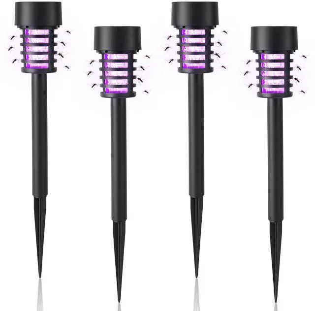 Main image of 4 Pcs Solar Bug Zapper Outdoor Mosquito Killer Lamp with LED Lights Waterproof Grid Cylinder Mosquito Repellent Killer Zapper with High Voltage Electric for Garden Patio Yard (Stylish,Black)
