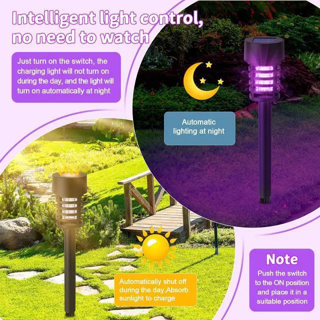 Alt view image 4 of 6 - 4 Pcs Solar Bug Zapper Outdoor Mosquito Killer Lamp with LED Lights Waterproof Grid Cylinder Mosquito Repellent Killer Zapper with High Voltage Electric for Garden Patio Yard (Stylish,Black)