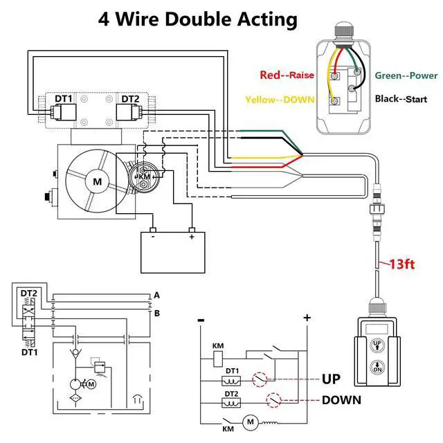 Alt view image 5 of 6 - 4 Wire Dump Trailer Remote Control Switch 12V DC Up Down Control Switch Double Acting Hydraulic Pump Power Unit for Truck Lift Gate Cranes Wrecker M-G018-4W