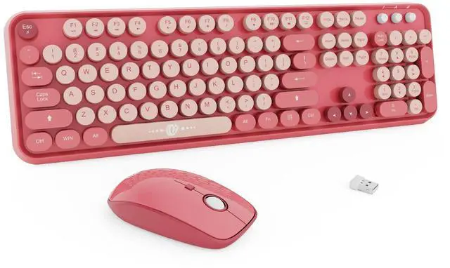 Main image of Wireless Keyboard and Mouse Combo | Cute Colorful Keyboard and Mouse with 2.4GHz Cordless Retro Typewriter Keyboard | Auto-Sleep | USB Receiver for Windows PC/Laptop - Pink Colorful