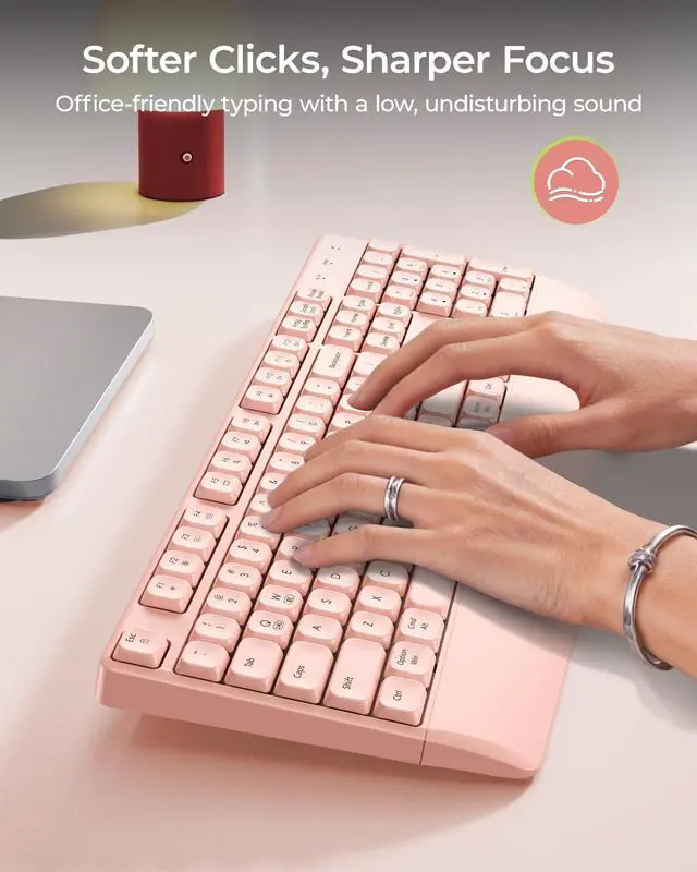 Alt view image 2 of 6 - Bluetooth Wireless Keyboard, Wireless Ergonomic Keyboard with Wrist Rest, Multi-Device Bluetooth Keyboard with Number Pad, Full-Size Keyboard for Laptop/MacBook/Mac/Windows, Pink