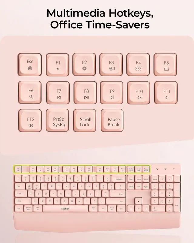 Alt view image 5 of 6 - Bluetooth Wireless Keyboard, Wireless Ergonomic Keyboard with Wrist Rest, Multi-Device Bluetooth Keyboard with Number Pad, Full-Size Keyboard for Laptop/MacBook/Mac/Windows, Pink