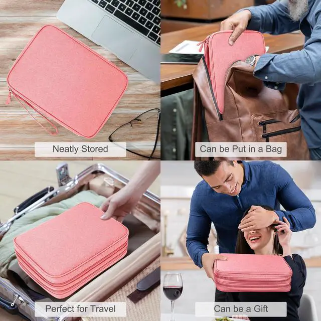 Alt view image 5 of 5 - Electronic Organizer, Extra Large Travel Cable Organizer Bag Pouch Portable Waterproof Double Layers All-in-One Storage Bag for iPad, Cable, Power Bank, Laptop Charger for Office/Home, Pink