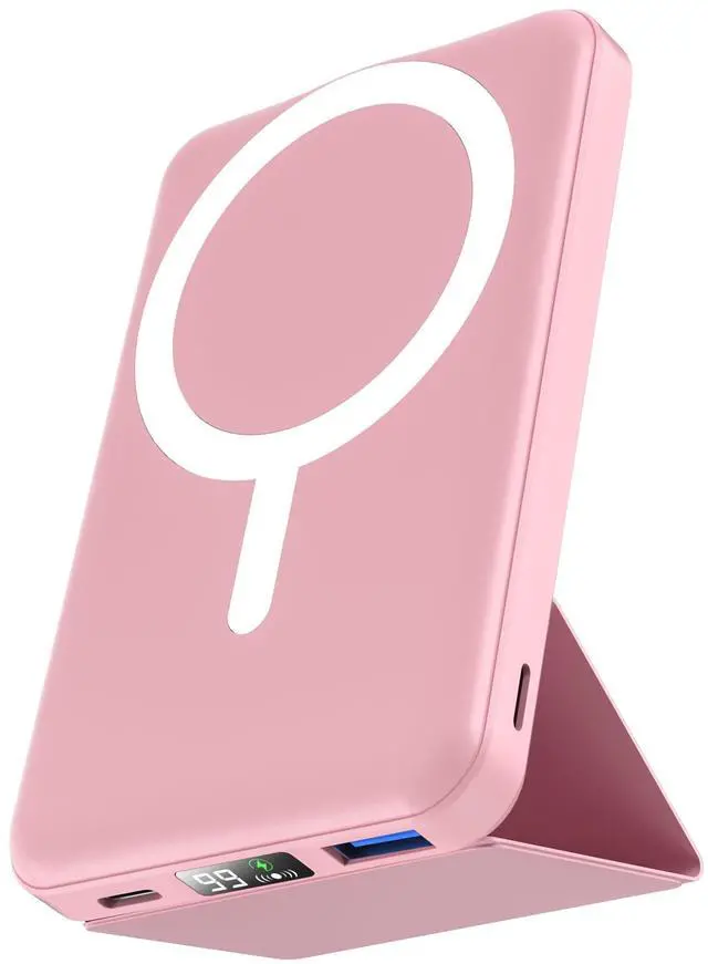 Main image of for Magsafe Battery Pack, Foldable 10000mAh Magnetic Power Bank with USB-C Cable LED Display 22.5W PD Fast Charging Wireless Portable Charger for iPhone 17/16/15/14/13/12 Series-Pink