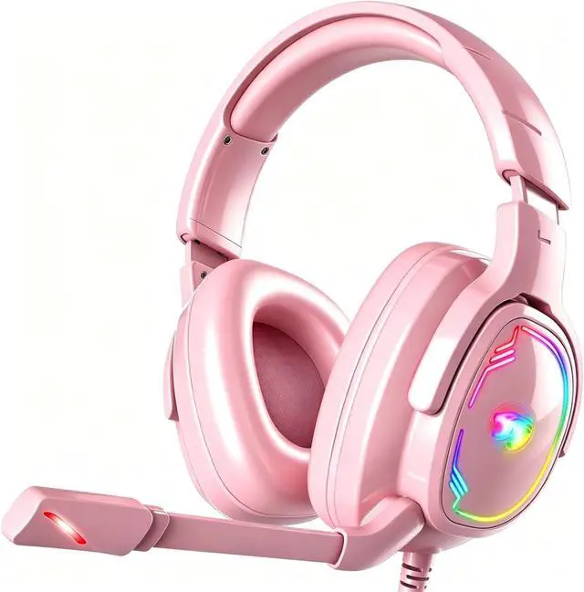 Main image of Gaming Headset with Microphone, 7.1 Surround Sound and Noise Canceling Over Ear Headphones for PC/PS5/PS4/Xbox Series/Switch, RGB Light and Soft Memory Earmuffs (Pink)