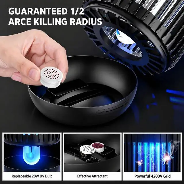 Alt view image 5 of 6 - Bug Zapper Outdoor Indoor, Mosquito Zapper, Electric Fly Traps IPX4 Waterproof 20W Lamp Fly Insects Traps for Patio, Garage, Backyard, Porch