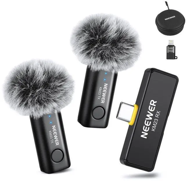 Main image of Lavalier Wireless Microphone System, 1x USB C Receiver with OTG Adapter & 2X Noise Cancelling Omnidirectional Condenser Transmitter Compatible with iPhone 16 Pro Max S24 Ultra, KM23