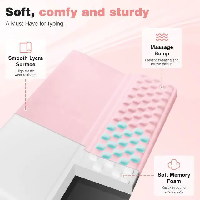Alt view image 2 of 6 - Keyboard Wrist Rest Pad, Comfy Ergonomic Keyboard Stand Riser Holder, Computer Wrist Support Cushion forTyping, Light Pink