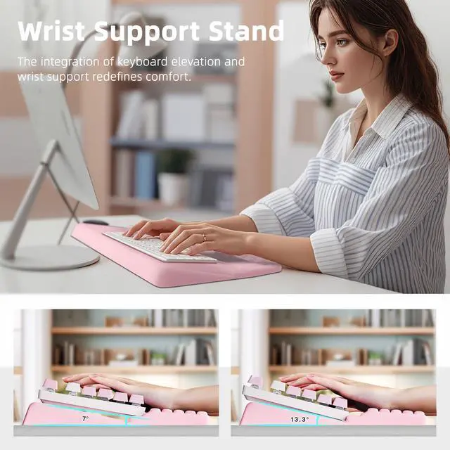 Alt view image 3 of 6 - Keyboard Wrist Rest Pad, Comfy Ergonomic Keyboard Stand Riser Holder, Computer Wrist Support Cushion forTyping, Light Pink