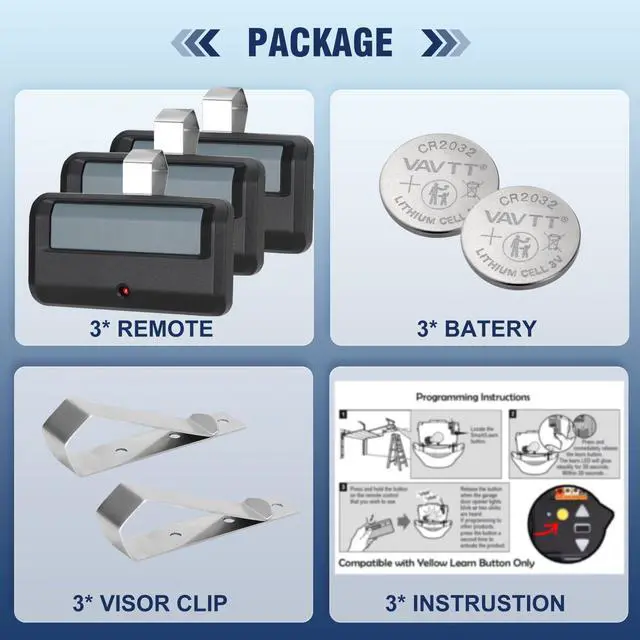 Alt view image 5 of 7 - 3 for liftmaster 891lm Remote, Replacement for liftmaster Chamberlain Craftsman Garage Door Opener Remote, 893lm 950estd 953estd 373lm 973lm
