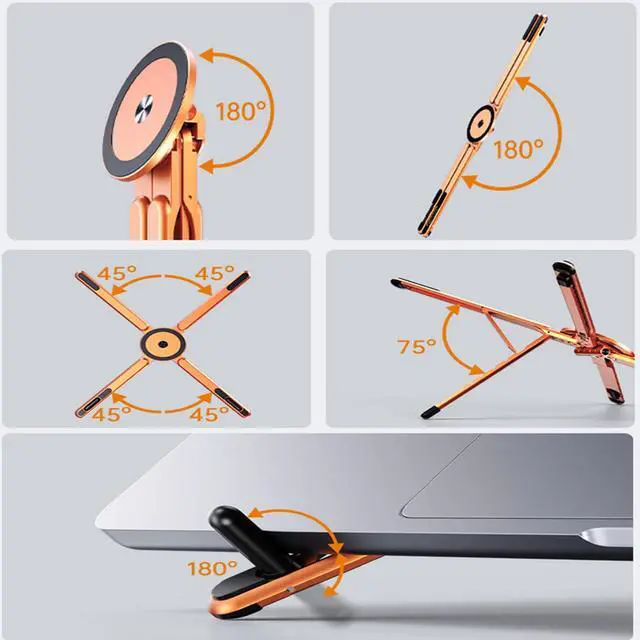 Alt view image 2 of 7 - Laptop Stand for Desk, Adjustable Aluminum Alloy Magnetic Foldable Phone Stand, 8 Level Height Adjustable Laptop Stand, 3 in 1 Computer Riser for Phone, Tablet and Laptop