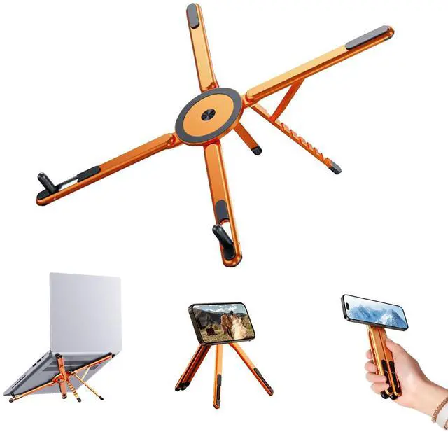 Main image of Laptop Stand for Desk, Adjustable Aluminum Alloy Magnetic Foldable Phone Stand, 8 Level Height Adjustable Laptop Stand, 3 in 1 Computer Riser for Phone, Tablet and Laptop