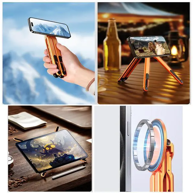 Alt view image 3 of 7 - Laptop Stand for Desk, Adjustable Aluminum Alloy Magnetic Foldable Phone Stand, 8 Level Height Adjustable Laptop Stand, 3 in 1 Computer Riser for Phone, Tablet and Laptop