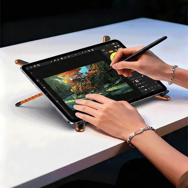Alt view image 7 of 7 - Laptop Stand for Desk, Adjustable Aluminum Alloy Magnetic Foldable Phone Stand, 8 Level Height Adjustable Laptop Stand, 3 in 1 Computer Riser for Phone, Tablet and Laptop