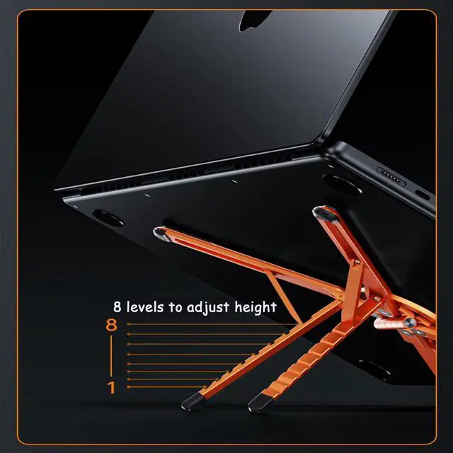 Alt view image 4 of 7 - Laptop Stand for Desk, Adjustable Aluminum Alloy Magnetic Foldable Phone Stand, 8 Level Height Adjustable Laptop Stand, 3 in 1 Computer Riser for Phone, Tablet and Laptop