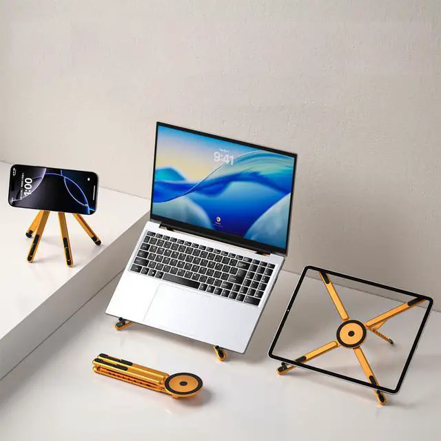 Alt view image 5 of 7 - Laptop Stand for Desk, Adjustable Aluminum Alloy Magnetic Foldable Phone Stand, 8 Level Height Adjustable Laptop Stand, 3 in 1 Computer Riser for Phone, Tablet and Laptop
