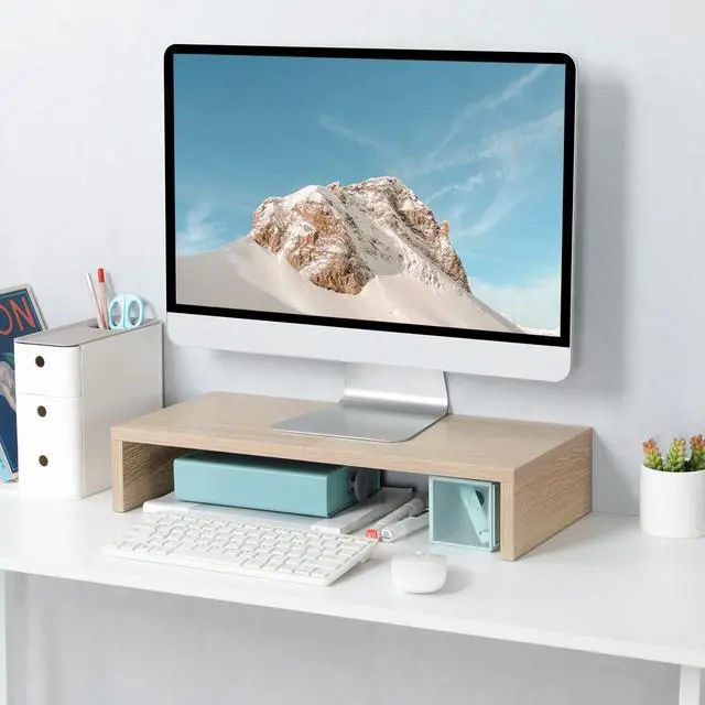 Alt view image 2 of 6 - 20 Inch Wood Monitor Stand Riser, Wooden Desktop Stand for PC/TV/Laptop/Printer, Cozy Monitor Riser with Storage, Computer Stand Space-Saving