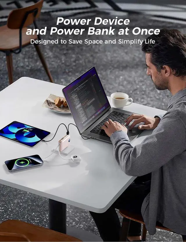 Alt view image 6 of 7 - Portable Charger with Built-in Cables & Wall Plug, 10000mAh Power Bank, 4 Outputs 22.5W USB C Fast Charging, Mini Travel Essentials Battery Pack with LED Display for iPhone/iPad/Samsung etc RoseGlod