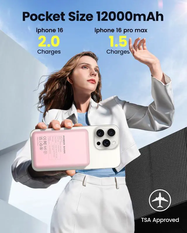 Alt view image 3 of 7 - for Magsafe Battery Pack 12000mAh Magnetic Power Bank Portable Charger 20W USB C Fast Charging Wireless Charger for iPhone 17/16/15/14/13/12