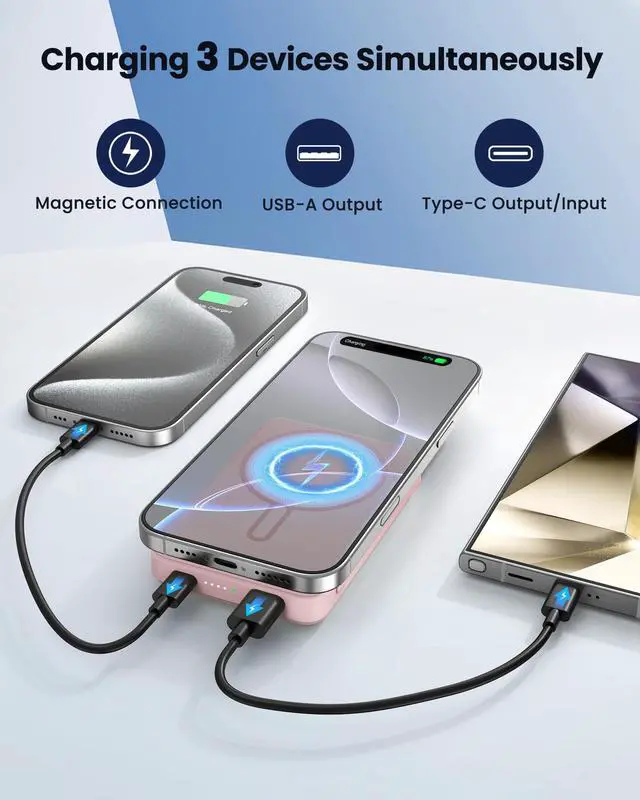 Alt view image 5 of 7 - for Magsafe Battery Pack 12000mAh Magnetic Power Bank Portable Charger 20W USB C Fast Charging Wireless Charger for iPhone 17/16/15/14/13/12