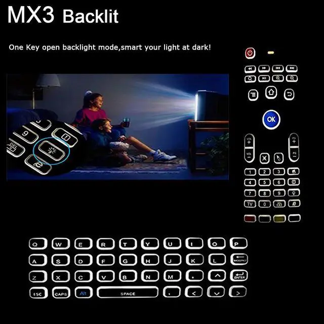Alt view image 2 of 7 - Air Mouse,MX3 Pro Backlit Mini Keyboard Remote Control,Mini Wireless Keyboard & IR Learning Air Mouse Remote,Compatible for Raspberry Pi, Android TV Box, Projector,HTPC, Window, Mac OS