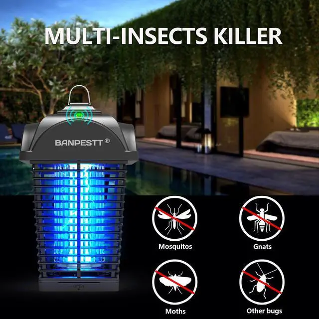 Alt view image 2 of 6 - Bug Zapper Outdoor - Plug in Electric 4000V Mosquito Killer - Waterproof Indoor/Outdoor with Dusk-to-Dawn Sensor, Durable Grid & Easy-Clean Tray for Patio, Garden & Home (Black)