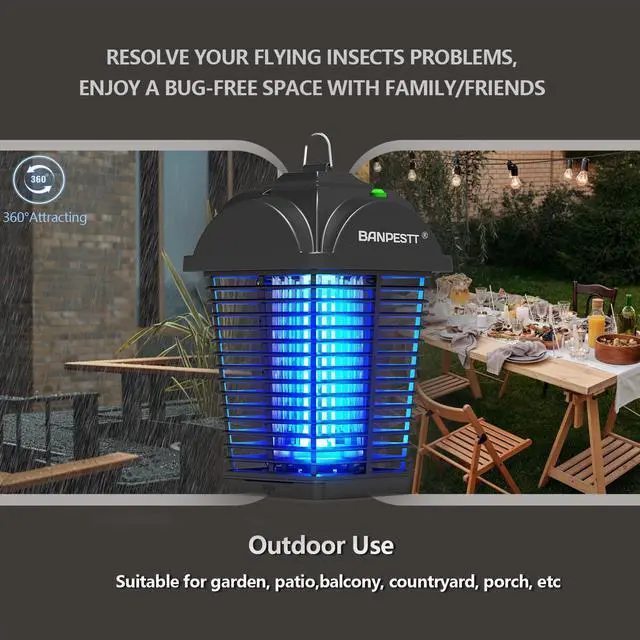 Alt view image 4 of 6 - Bug Zapper Outdoor - Plug in Electric 4000V Mosquito Killer - Waterproof Indoor/Outdoor with Dusk-to-Dawn Sensor, Durable Grid & Easy-Clean Tray for Patio, Garden & Home (Black)