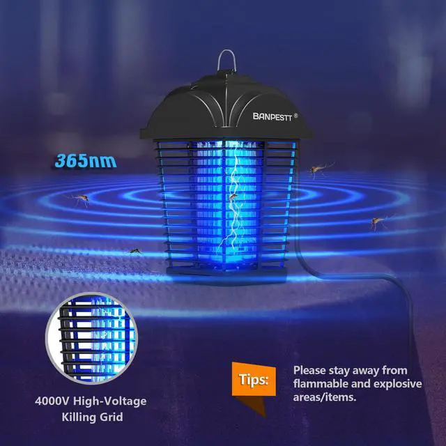 Alt view image 5 of 6 - Bug Zapper Outdoor - Plug in Electric 4000V Mosquito Killer - Waterproof Indoor/Outdoor with Dusk-to-Dawn Sensor, Durable Grid & Easy-Clean Tray for Patio, Garden & Home (Black)