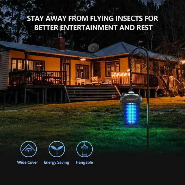 Alt view image 6 of 6 - Bug Zapper Outdoor - Plug in Electric 4000V Mosquito Killer - Waterproof Indoor/Outdoor with Dusk-to-Dawn Sensor, Durable Grid & Easy-Clean Tray for Patio, Garden & Home (Black)