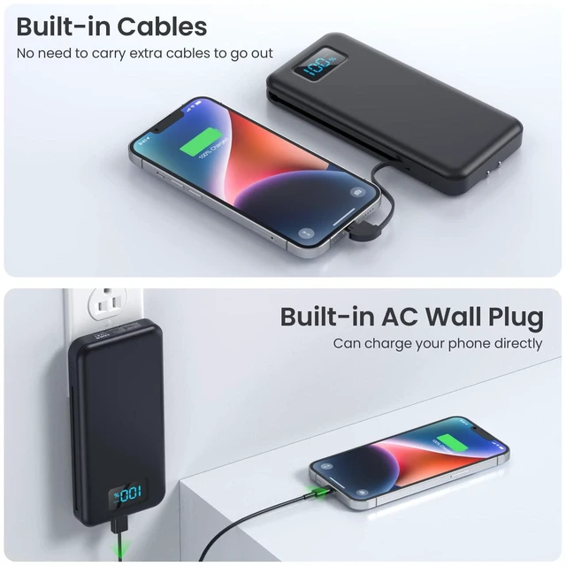 Alt view image 5 of 7 - Portable Charger for iPhone with Built-in Cables and Wall Plug,Upgraded 13800mAh Fast Charging USB C Power Bank,4 Outputs Slim Travel Essential Battery Pack for iPhone 17/16/15/14/13,Galaxy,Android