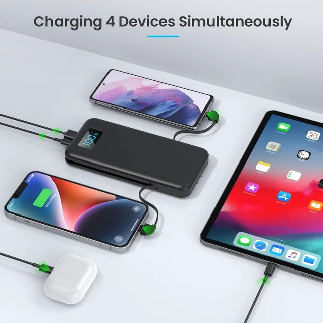 Alt view image 7 of 7 - Portable Charger for iPhone with Built-in Cables and Wall Plug,Upgraded 13800mAh Fast Charging USB C Power Bank,4 Outputs Slim Travel Essential Battery Pack for iPhone 17/16/15/14/13,Galaxy,Android