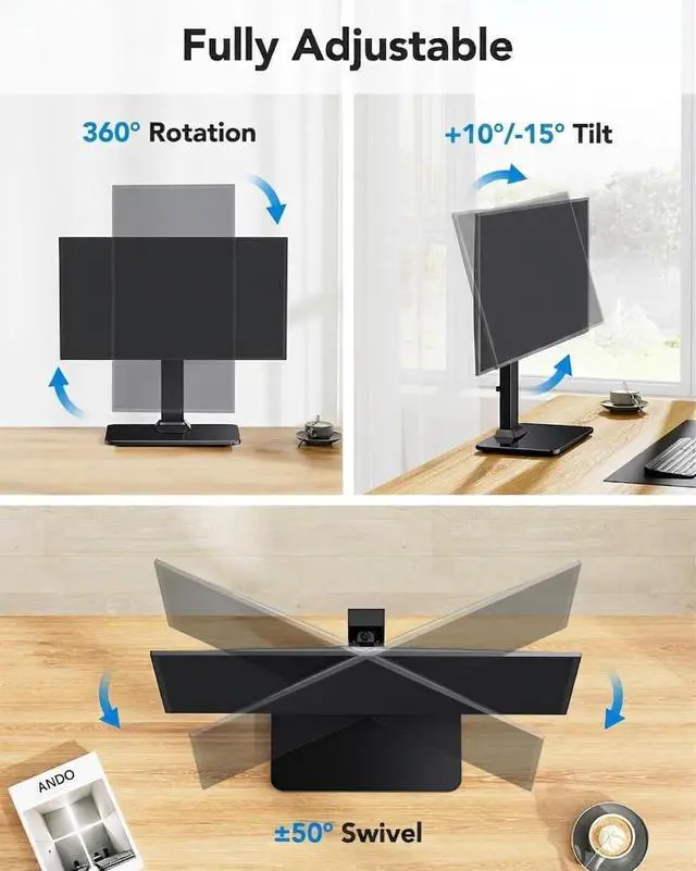 Alt view image 4 of 7 - Monitor Stand, Freestanding VESA Mount for 13 to 34 Inch Screens, Holds up to 44lbs, 5 Height Options, Swivel Desk Stand Riser With 360 Rotation, VESA 75x75mm/100x100mm
