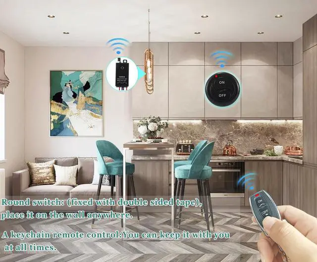 Alt view image 4 of 7 - Mini Wireless Switch 12V,5V/12V/48V/10A Relay Remote Switch for Lights,328FT Long Range for Ceiling Lights, Lamps, Industrial Control and Security Fields.
