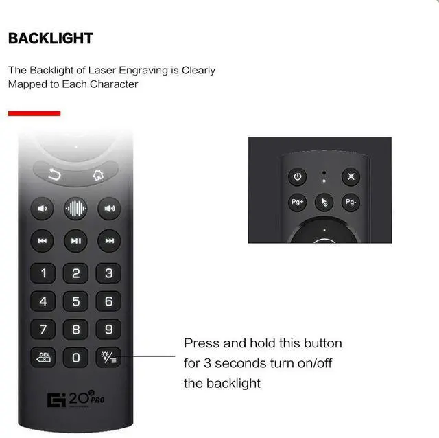 Alt view image 3 of 7 - Backlit Voice Remote Control,USB Wireless Voice Control Sensing 2.4G Air Remote Mouse with IR Learning for PC,Projector,Smart TV,Android TV Box,Nvidia Shield(G20S Pro)