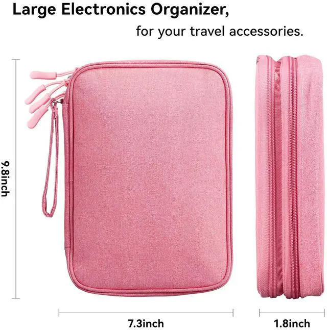 Alt view image 2 of 7 - Electronic Cable Organizer Bag, Large Travel Cord Storage Case for Charger, Power Bank, Cables & Tech Accessories (Large, Dark Pink)