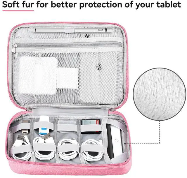 Alt view image 3 of 7 - Electronic Cable Organizer Bag, Large Travel Cord Storage Case for Charger, Power Bank, Cables & Tech Accessories (Large, Dark Pink)