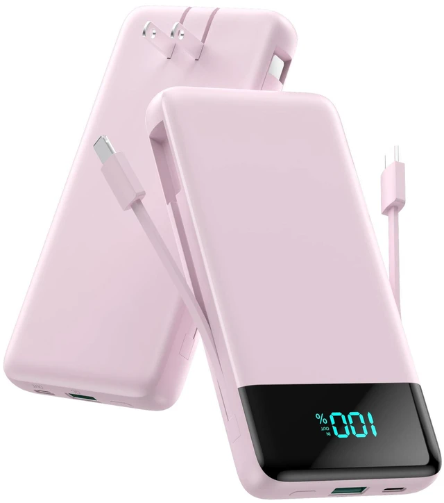 Main image of Portable Charger for iPhone with Built in Cables and Wall Plug,Upgraded 13800mAh Fast Charging USB C Power Bank,4 Outputs Travel Essential Battery Pack Compatible with iPhone 17/16/15/14,Galaxy-Pink