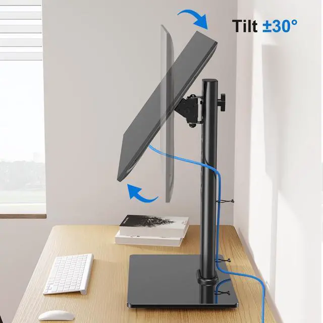 Alt view image 3 of 7 - Single Monitor Stand Fits Max 32 inch Computer Screen, Free-Standing Desk Stand Hold up to 17.6lbs, Monitor Mount with Height Adjustment, Swivel, Tilt, Rotation, VESA Mount 75/100mm