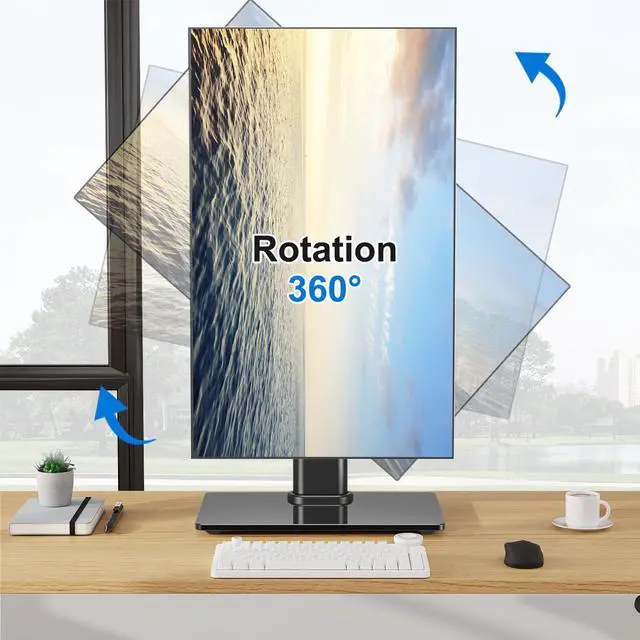 Alt view image 4 of 7 - Single Monitor Stand Fits Max 32 inch Computer Screen, Free-Standing Desk Stand Hold up to 17.6lbs, Monitor Mount with Height Adjustment, Swivel, Tilt, Rotation, VESA Mount 75/100mm
