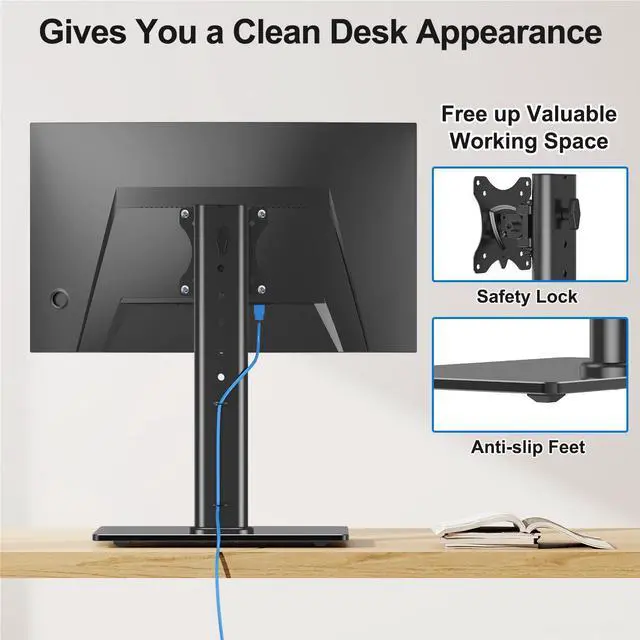 Alt view image 7 of 7 - Single Monitor Stand Fits Max 32 inch Computer Screen, Free-Standing Desk Stand Hold up to 17.6lbs, Monitor Mount with Height Adjustment, Swivel, Tilt, Rotation, VESA Mount 75/100mm