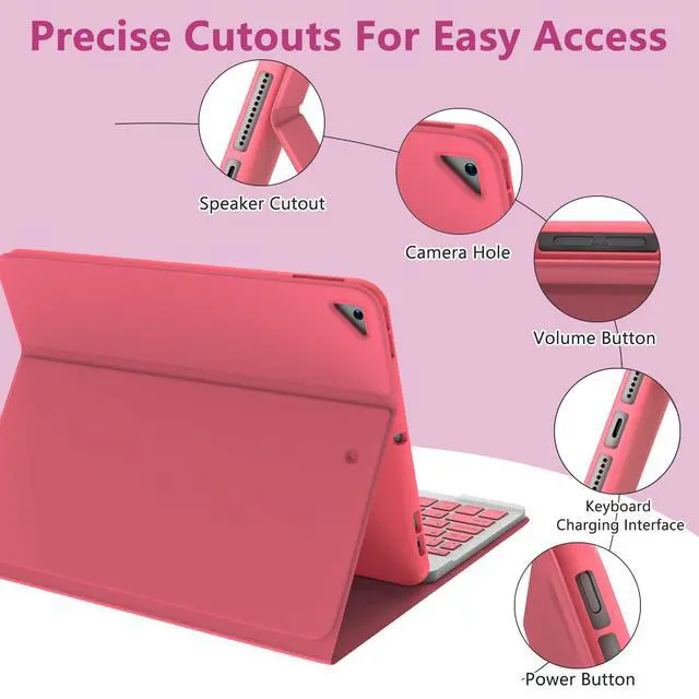 Alt view image 3 of 7 - for iPad 9th Generation Case with Keyboard, for iPad 8th 7th Generation Case with Keyboard (Wireless Detachable & Pencil Holder), iPad 10.2"/iPad Air 10.5"(3rd Gen)/iPad Pro 10.5" (Watermelon)
